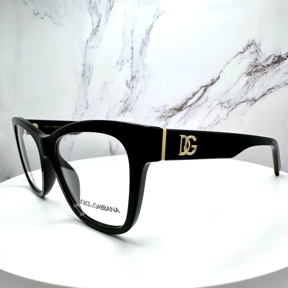 New Dolce&Gabbana Eyeglasses Black Square Gold Metal 55-18-145mm Glasses Frames